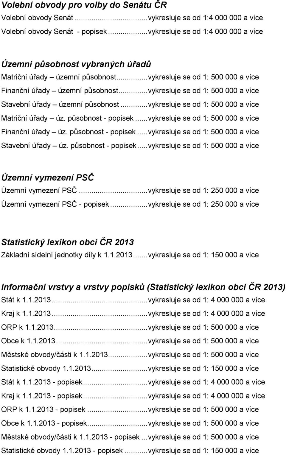 .. vykresluje se od 1: 500 000 a více Stavební úřady územní působnost... vykresluje se od 1: 500 000 a více Matriční úřady úz. působnost - popisek.