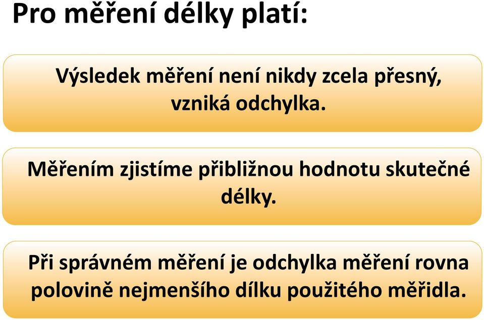 Měřením zjistíme přibližnou hodnotu skutečné délky.