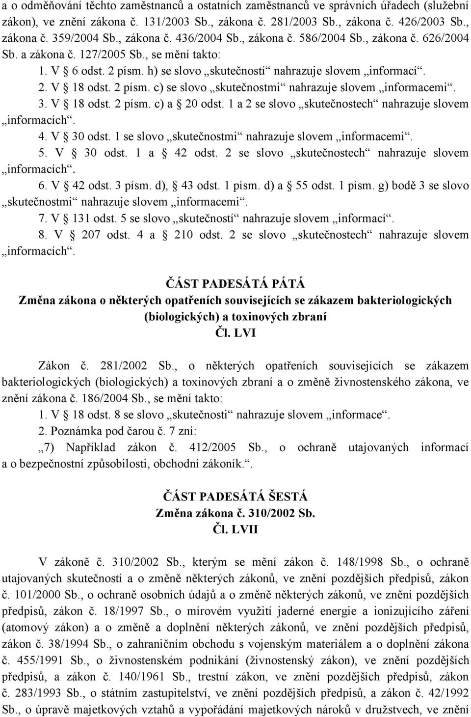 2 písm. c) se slovo skutečnostmi nahrazuje slovem informacemi. 3. V 18 odst. 2 písm. c) a 20 odst. 1 a 2 se slovo skutečnostech nahrazuje slovem informacích. 4. V 30 odst.