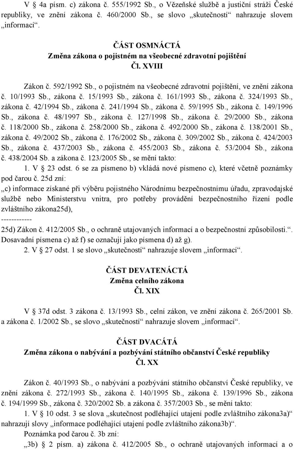 15/1993 Sb., zákona č. 161/1993 Sb., zákona č. 324/1993 Sb., zákona č. 42/1994 Sb., zákona č. 241/1994 Sb., zákona č. 59/1995 Sb., zákona č. 149/1996 Sb., zákona č. 48/1997 Sb., zákona č. 127/1998 Sb.