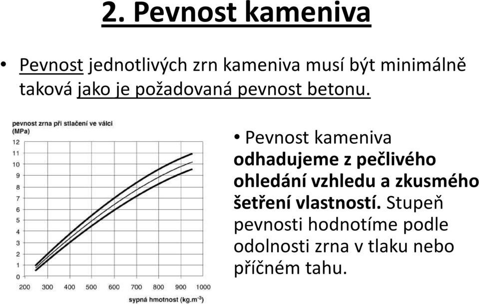 Pevnost kameniva odhadujeme z pečlivého ohledání vzhledu a zkusmého