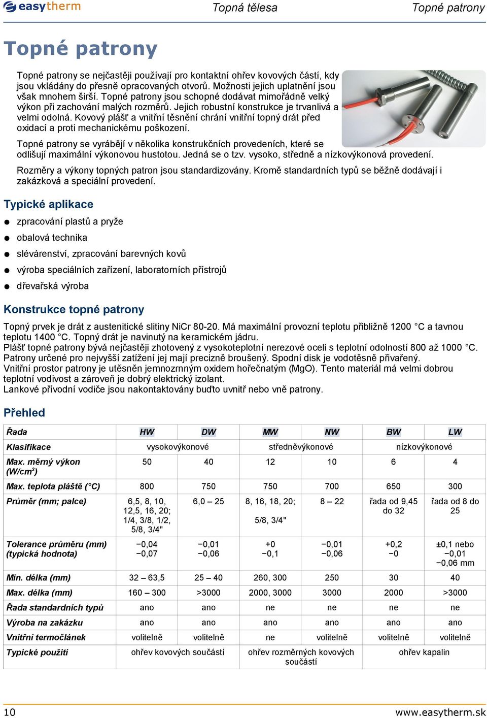 Kovový plášť a vnitřní těsnění chrání vnitřní topný drát před oxidací a proti mechanickému poškození.