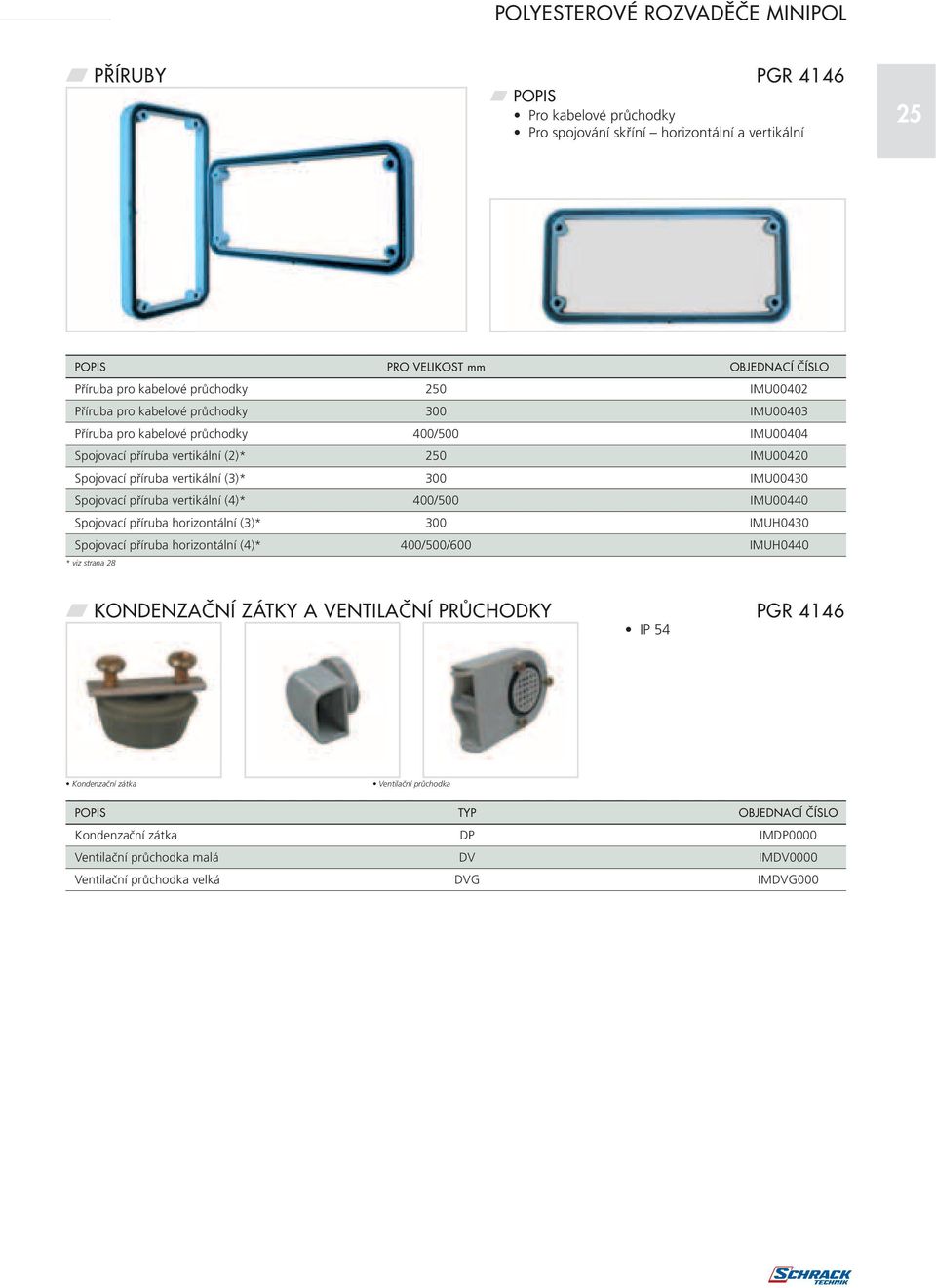 vertikální (4)* 400/500 IMU00440 Spojovací příruba horizontální (3)* 300 IMUH0430 Spojovací příruba horizontální (4)* 400/500/600 IMUH0440 * viz strana 28 KONDENZAâNÍ ZÁTKY A VENTILAâNÍ
