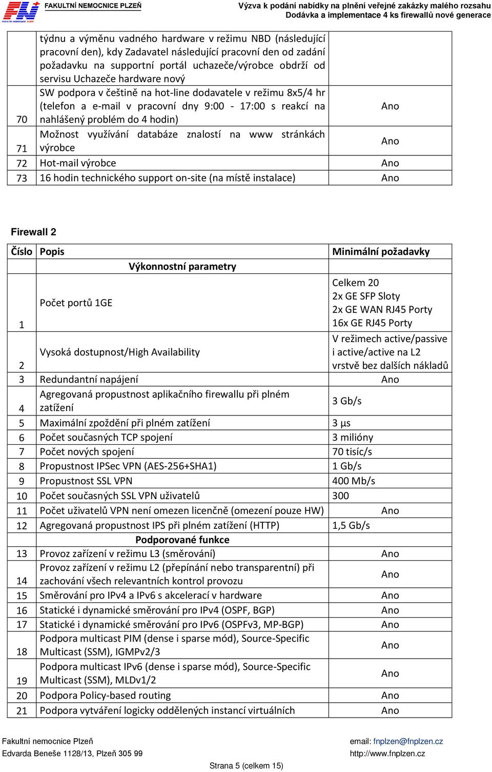 znalostí na www stránkách 71 výrobce 72 Hot-mail výrobce 73 16 hodin technického support on-site (na místě instalace) Firewall 2 Číslo Popis Výkonnostní parametry Minimální požadavky Celkem 20 Počet