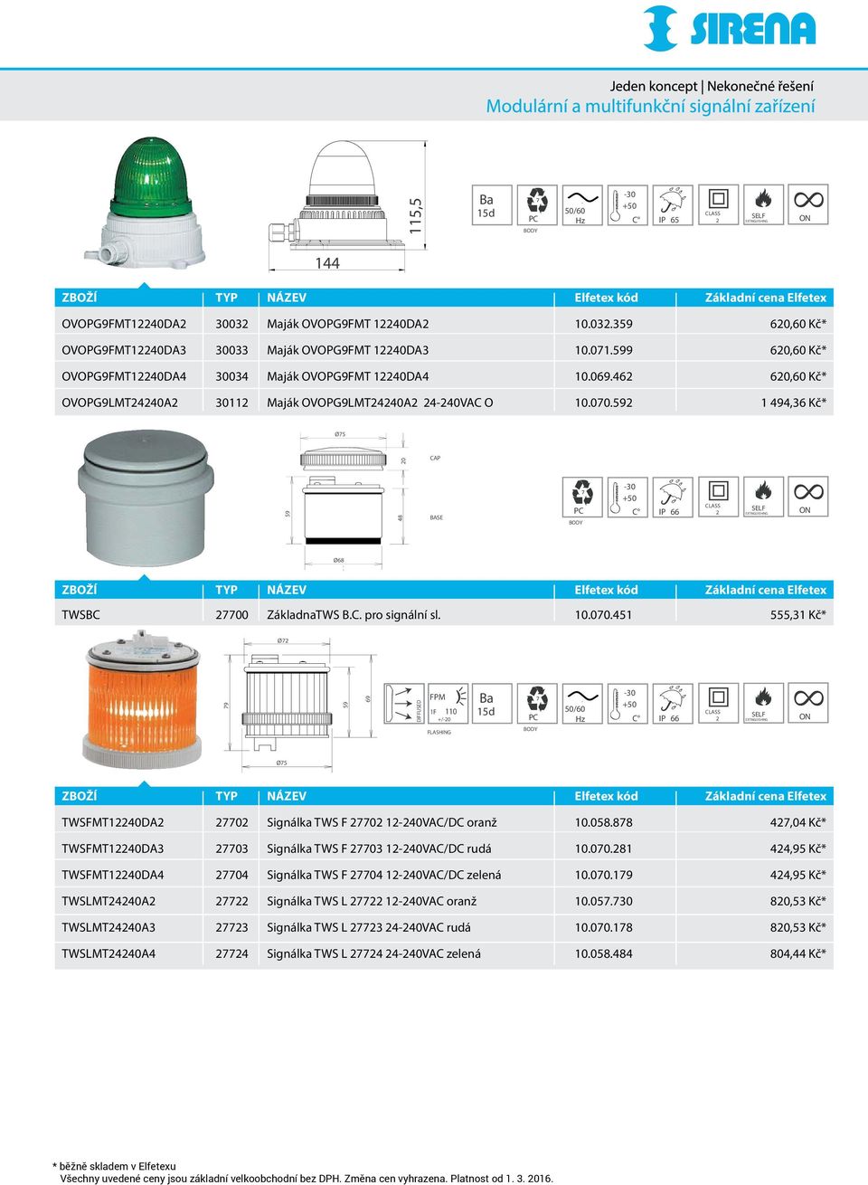 DIFFUSED FPM 1F 110 +/-0 FLASHING Ba 15d C IP 66 75 TWSFMT140DA 770 Signálka TWS F 770 1-40VAC/DC oranž 10058878 47,04 Kč* TWSFMT140DA3 7703 Signálka TWS F 7703 1-40VAC/DC rudá 1007081 44,95 Kč*