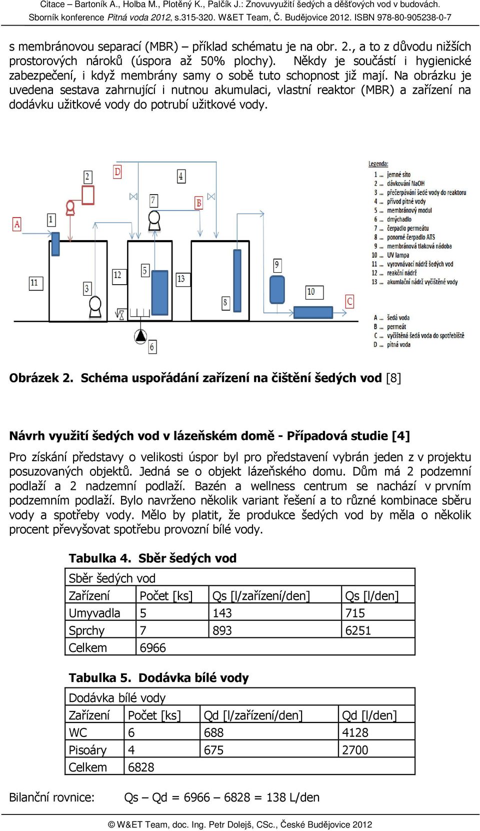 Na obrázku je uvedena sestava zahrnující i nutnou akumulaci, vlastní reaktor (MBR) a zařízení na dodávku užitkové vody do potrubí užitkové vody. Obrázek 2.