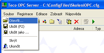 Popis funkcí menu OPC Server Teco 2.3 POPIS FUNKCÍ MENU V této kapitole je uveden popis základních příkazů a funkcí, které lze zvolit v menu.