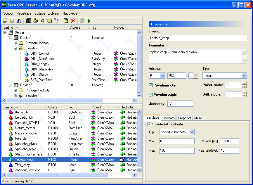 Konfigurace OPC Server Teco 2.4 KONFIGURACE Konfigurace je struktura stanic a proměnných. Definuje ji uživatel pomocí konfiguračního rozhraní.