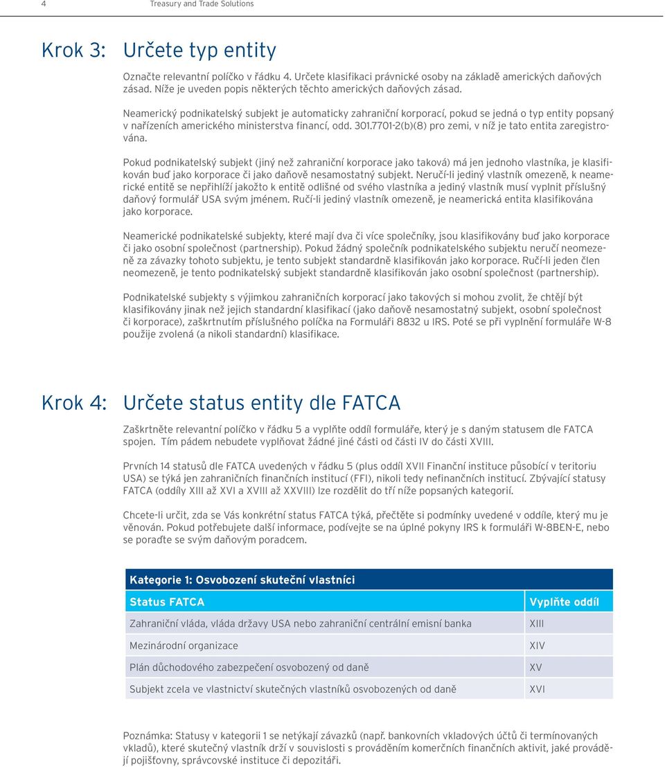 Neamerický podnikatelský subjekt je automaticky zahraniční korporací, pokud se jedná o typ entity popsaný v nařízeních amerického ministerstva financí, odd. 301.