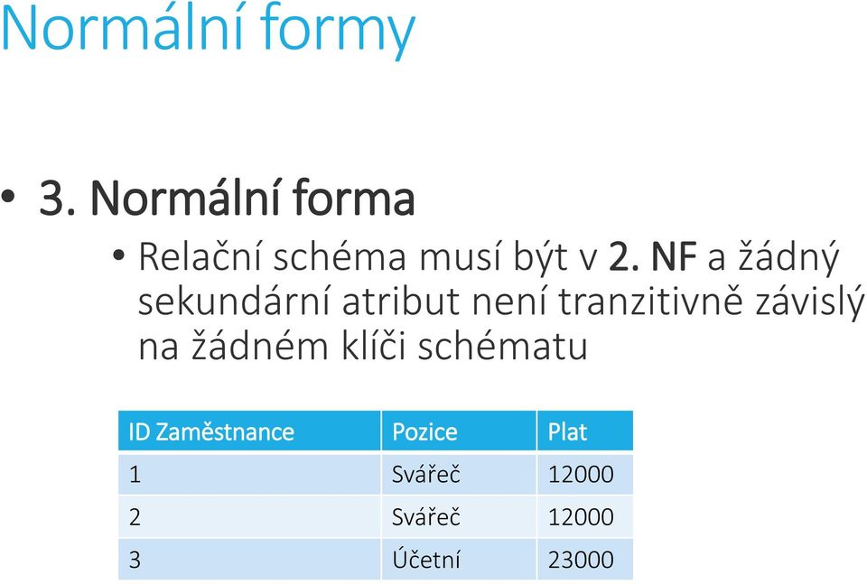 NF a žádný sekundární atribut není tranzitivně