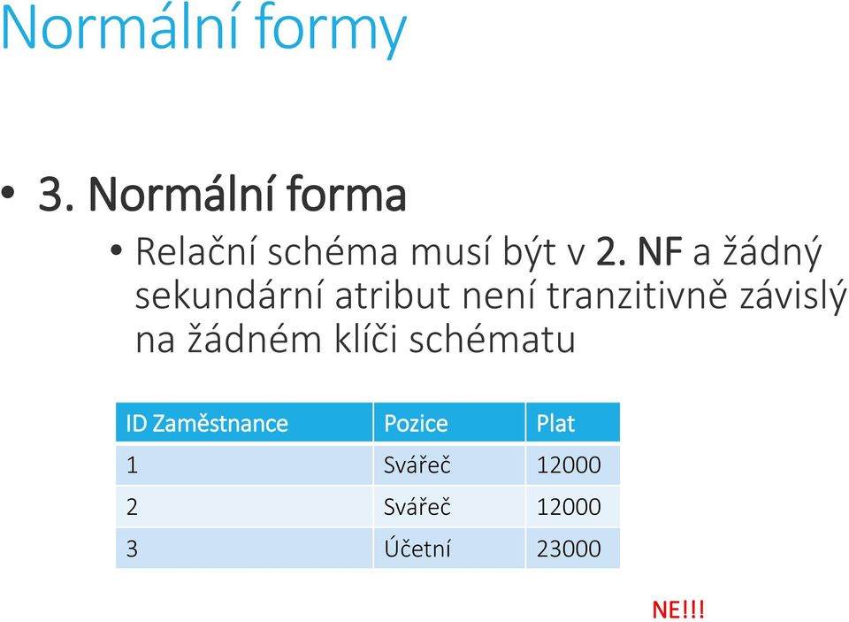 NF a žádný sekundární atribut není tranzitivně závislý