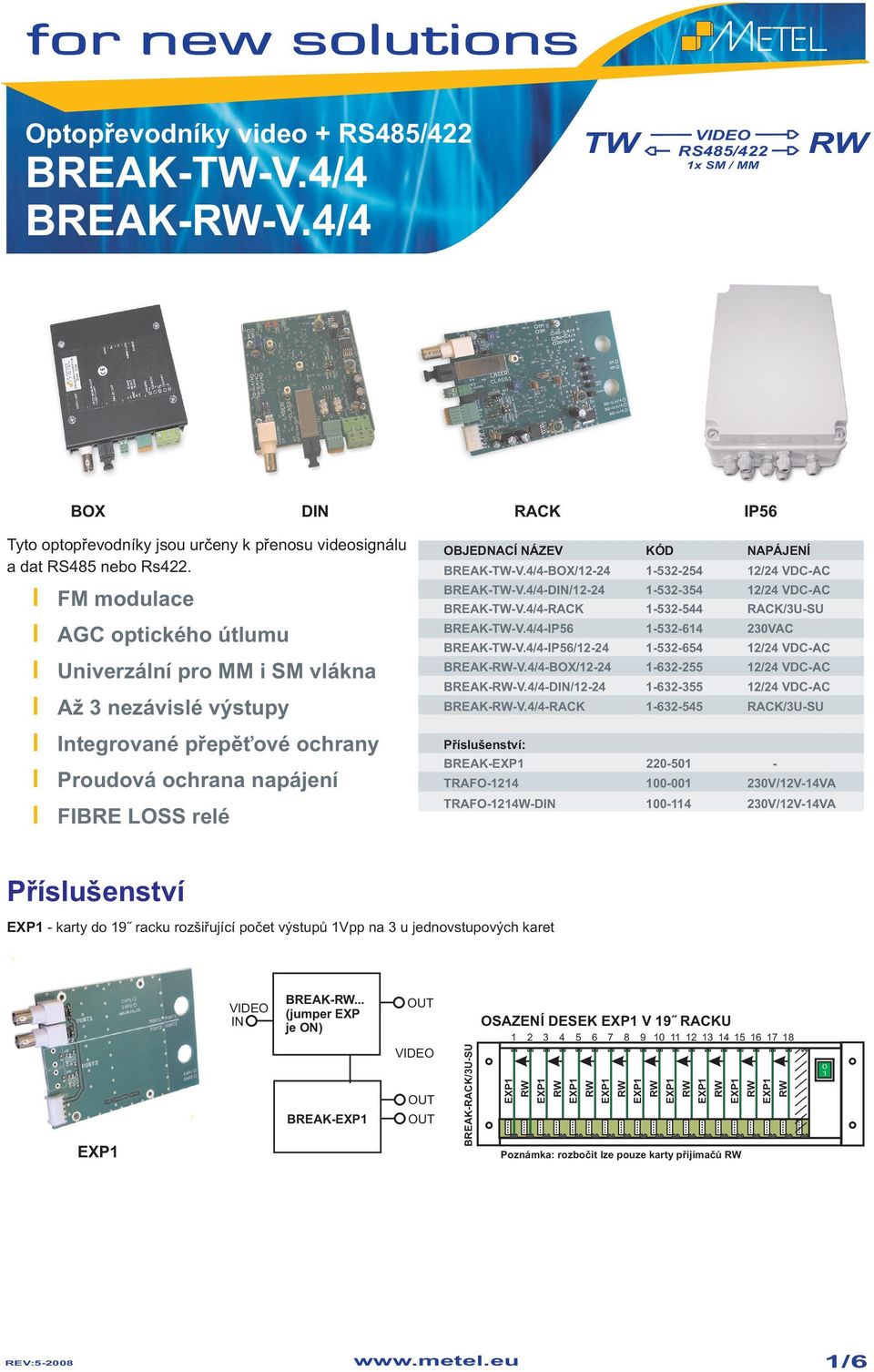 4/4-RACK 1-532-544 RACK/3U-SU AGC optického útlumu BREAK-TW-V.4/4-P56 1-532-614 230VAC BREAK-TW-V.4/4-P56/12-24 1-532-654 Univerzální pro MM i SM vlákna BREAK--V.4/4-BOX/12-24 1-632-255 BREAK--V.