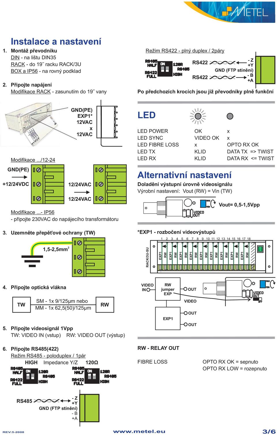 ../12-24 GND(PE) +12/24VDC VDC GND(PE) * 12VAC x 12VAC 3. Uzemněte přepěťové ochrany (TW) VAC Modifikace.