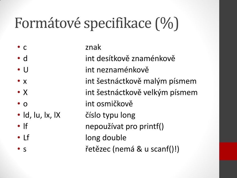 písmem int šestnáctkově velkým písmem int osmičkově číslo typu