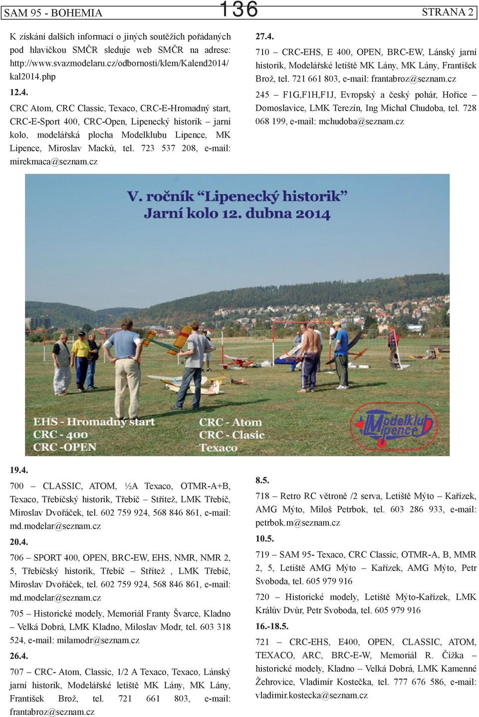 723 537 208, e mail: mirekmaca@seznam.cz 19.4. 700 CLASSIC, ATOM, ½A Texaco, OTMR A+B, Texaco, Třebíčský historik, Třebíč Střítež, LMK Třebíč, Miroslav Dvořáček, tel.
