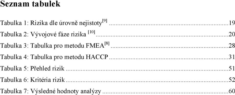 .. 20 Tabulka 3: Tabulka pro metodu FMEA [8].