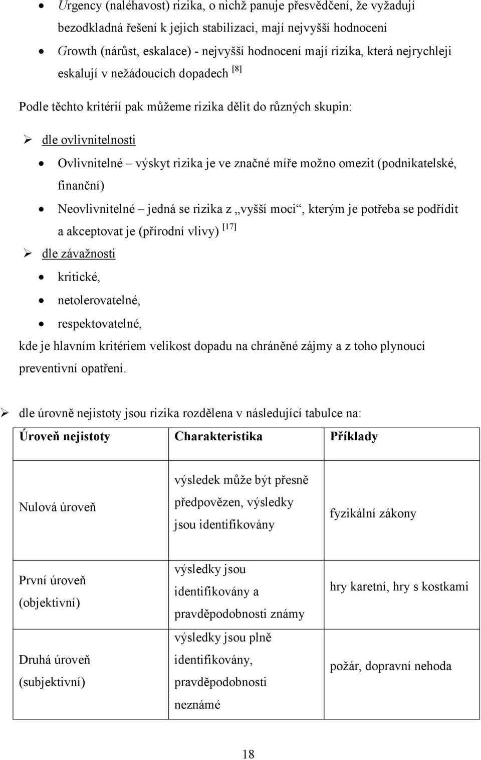 (podnikatelské, finanční) Neovlivnitelné jedná se rizika z vyšší moci, kterým je potřeba se podřídit a akceptovat je (přírodní vlivy) [17] dle závažnosti kritické, netolerovatelné, respektovatelné,