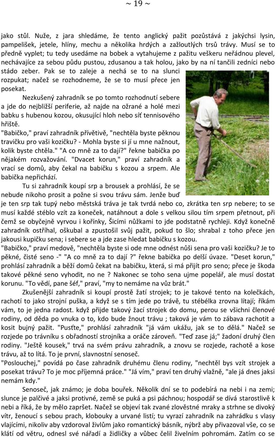 zeber. Pak se to zaleje a nechá se to na slunci rozpukat; načež se rozhodneme, že se to musí přece jen posekat.