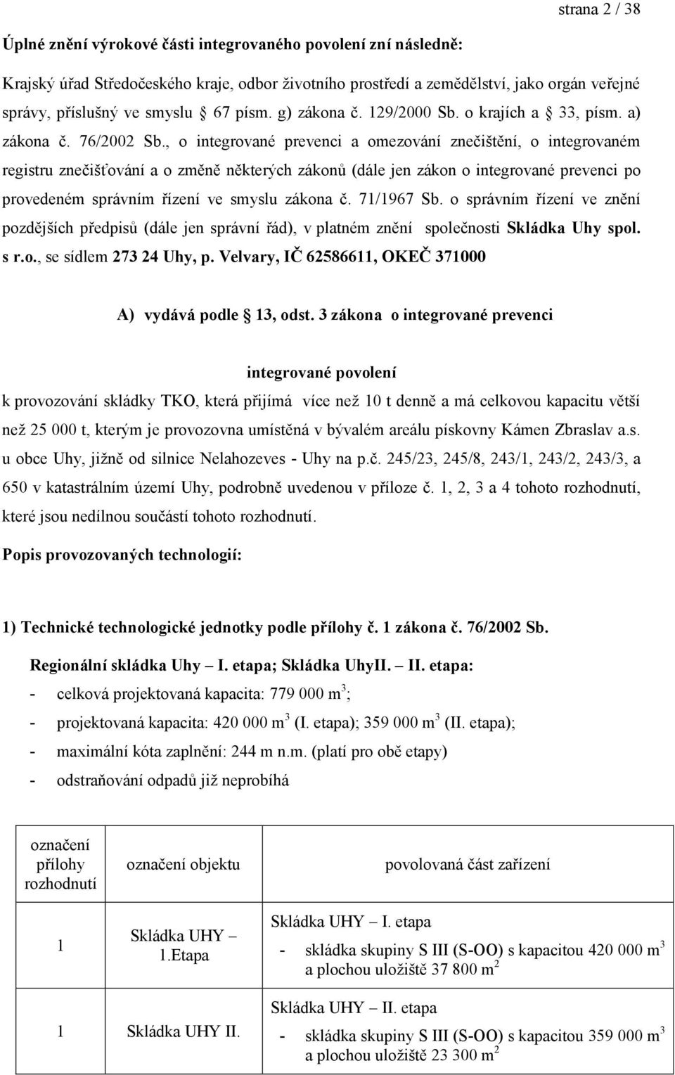 , o integrované prevenci a omezování znečištění, o integrovaném registru znečišťování a o změně některých zákonů (dále jen zákon o integrované prevenci po provedeném správním řízení ve smyslu zákona