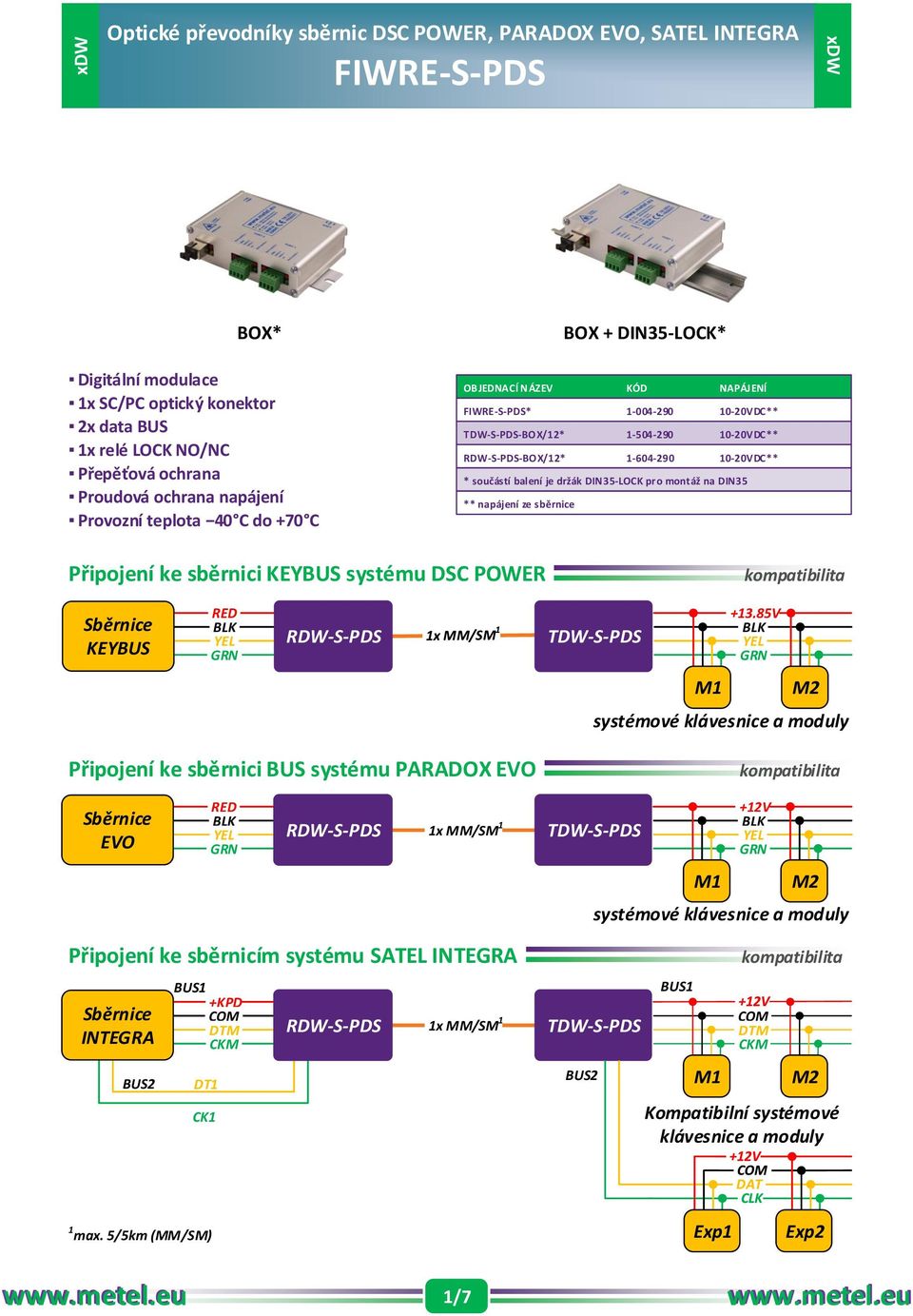 DSC POWER Sběrnice KEYBUS RED. +13,85V M1 M2 systémové klávesnice a moduly Připojení ke sběrnici BUS systému PARADOX EVO Sběrnice EVO RED. +KPD COM. DTM. CKM.