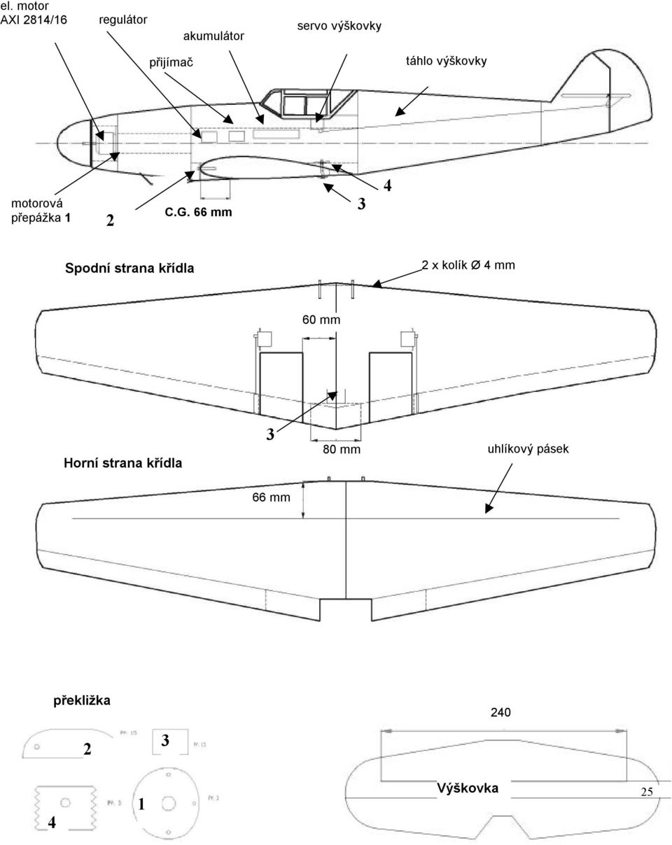 66 mm 3 4 Spodní strana křídla 2 x kolík Ø 4 mm 60 mm Horní