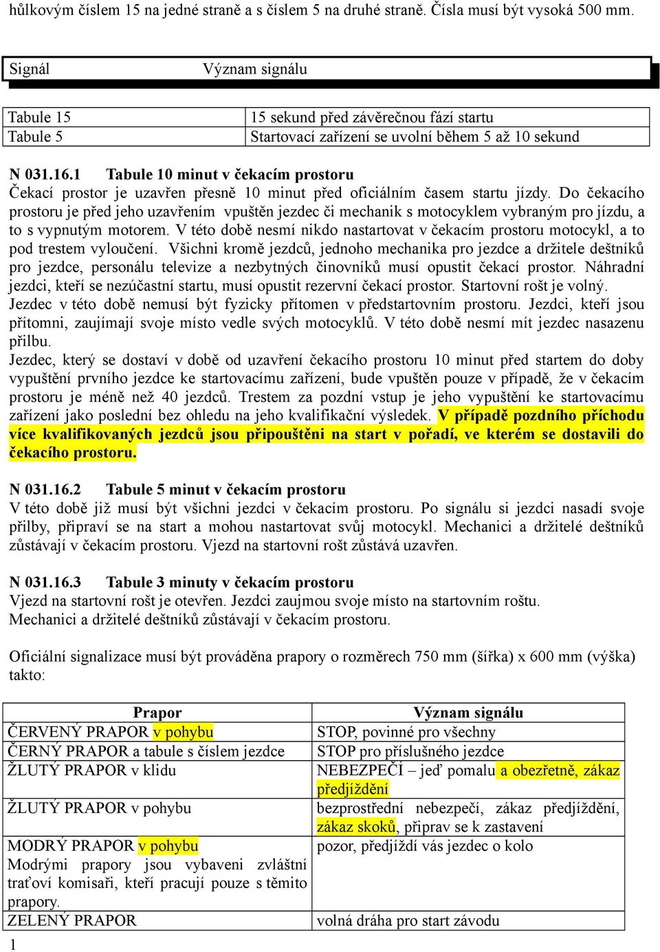 1 Tabule 10 minut v čekacím prostoru Čekací prostor je uzavřen přesně 10 minut před oficiálním časem startu jízdy.