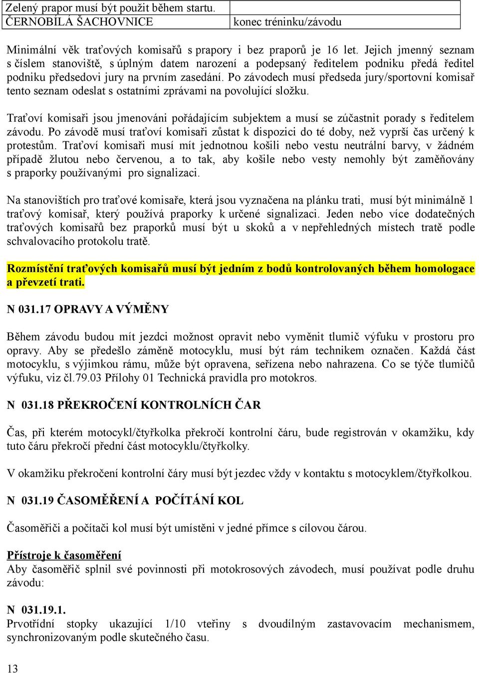 Po závodech musí předseda jury/sportovní komisař tento seznam odeslat s ostatními zprávami na povolující složku.