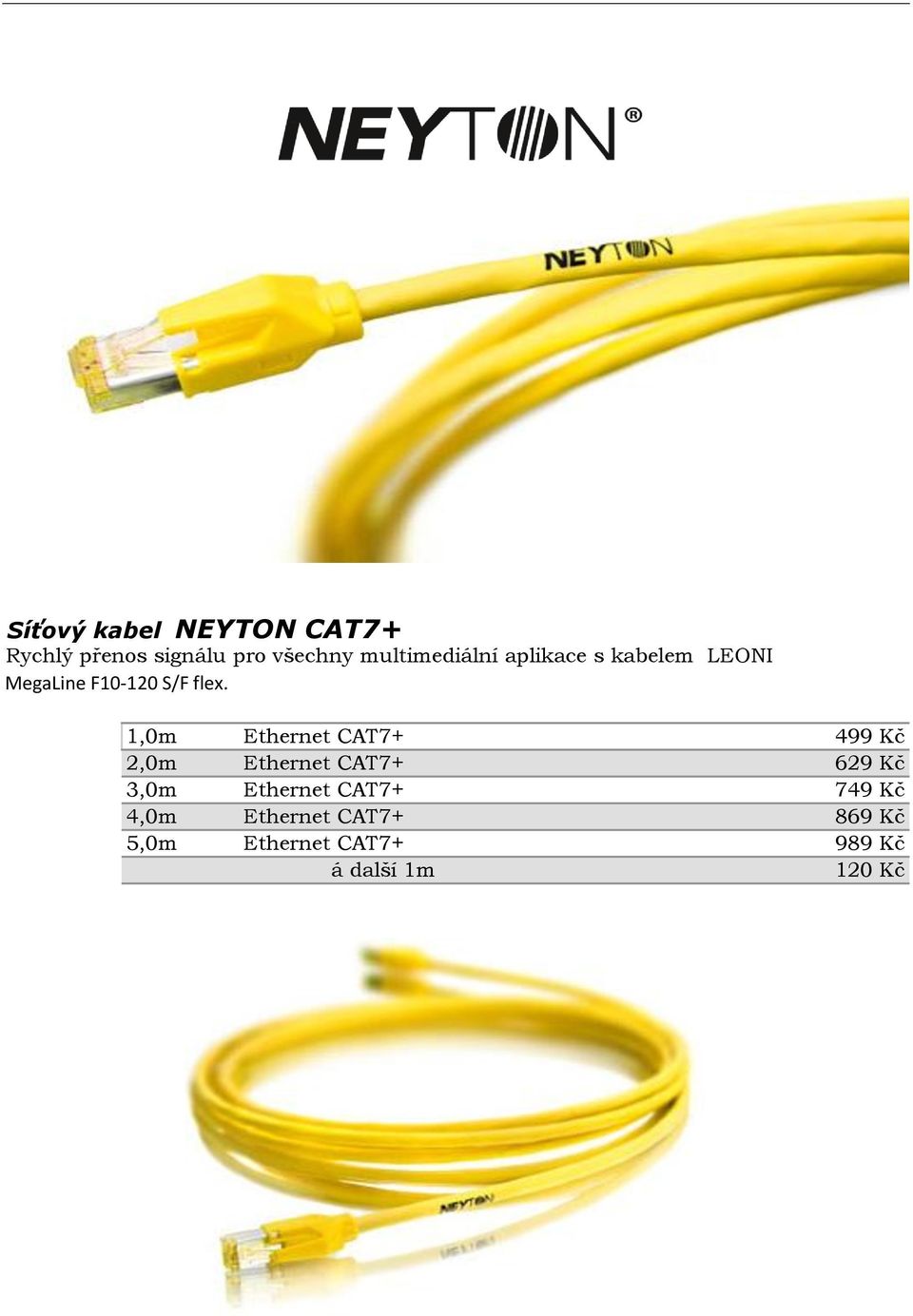1,0m Ethernet CAT7+ 499 Kč 2,0m Ethernet CAT7+ 629 Kč 3,0m Ethernet