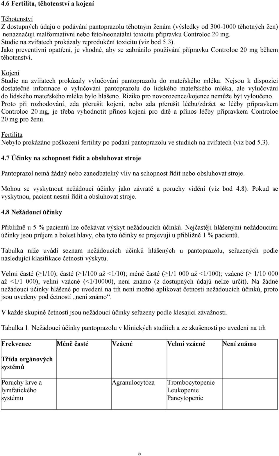 Jako preventivní opatření, je vhodné, aby se zabránilo používání přípravku Controloc 20 mg během těhotenství. Kojení Studie na zvířatech prokázaly vylučování pantoprazolu do mateřského mléka.