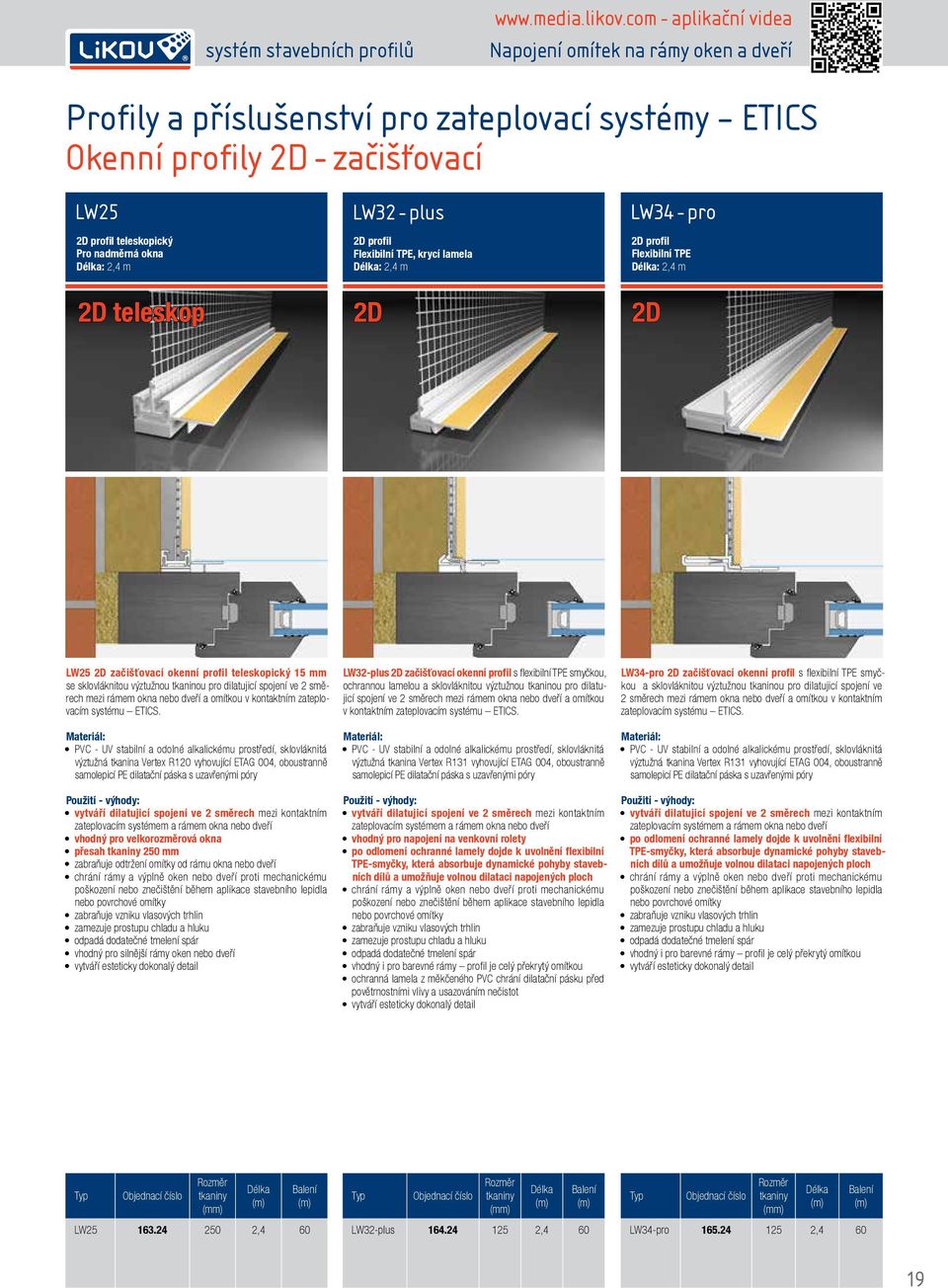 2,4 m LW34 - pro 2D profil Flexibilní TPE : 2,4 m 2D teleskop 2D 2D LW25 2D začišťovací okenní profil teleskopický 15 mm se sklovláknitou výztužnou tkaninou pro dilatujicí spojení ve 2 směrech mezi