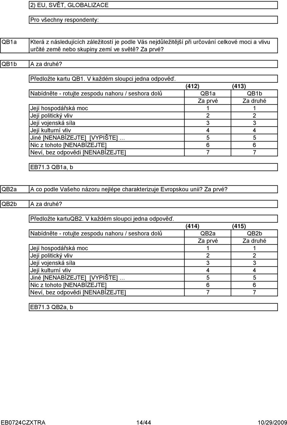 () () Nabídněte - rotujte zespodu nahoru / seshora dolů QBa QBb Za prvé Za druhé Její hospodářská moc Její politický vliv Její vojenská síla Její kulturní vliv Jiné [NENABÍZEJTE] [VYPIŠTE] 5 5 Nic z