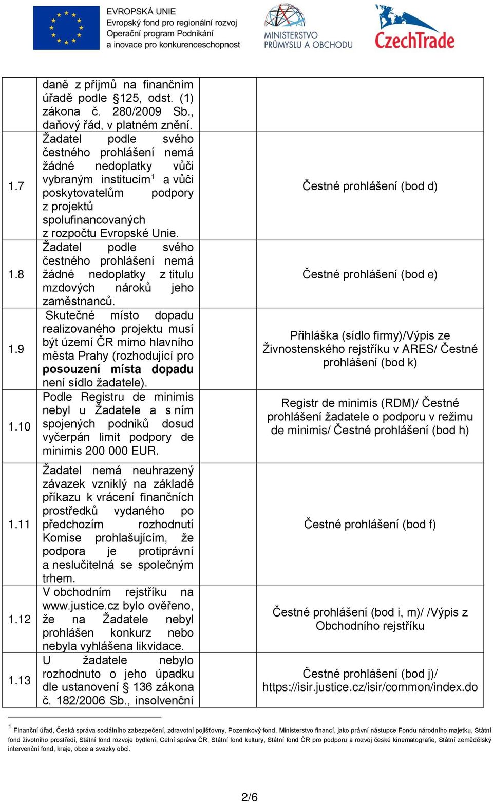 Žadatel podle svého čestného prohlášení nemá žádné nedoplatky z titulu mzdových nároků jeho zaměstnanců.