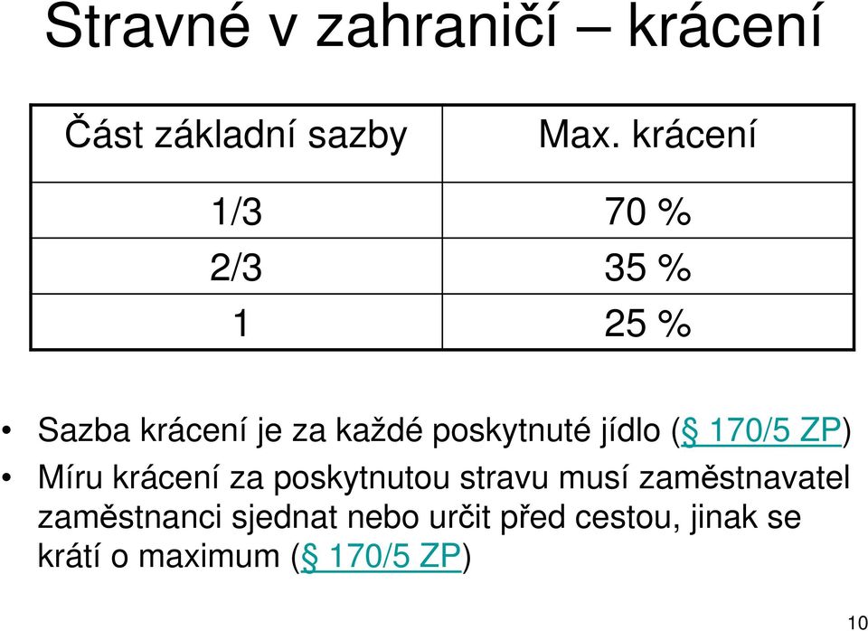 170/5 ZP) Míru krácení za poskytnutou stravu musí zaměstnavatel