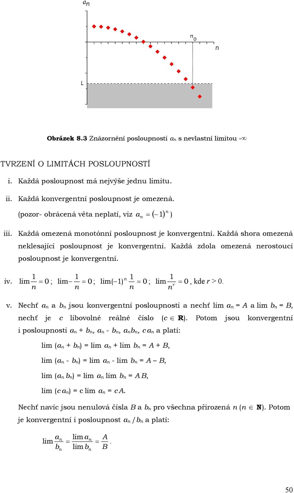 Každá zdola omezeá erostoucí posloupost je kovergetí. iv. lim = 0 ; lim = 0 ; lim( ) = 0 ; lim = 0, kde r > 0. r v.