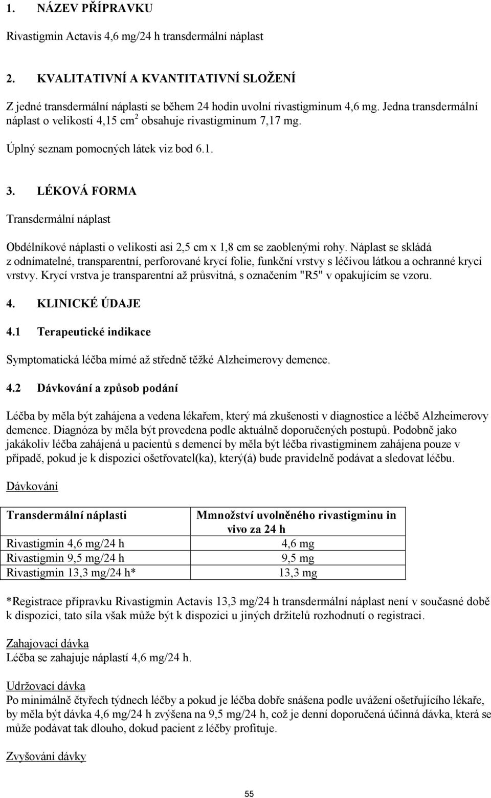 LÉKOVÁ FORMA Transdermální náplast Obdélníkové náplasti o velikosti asi 2,5 cm x 1,8 cm se zaoblenými rohy.