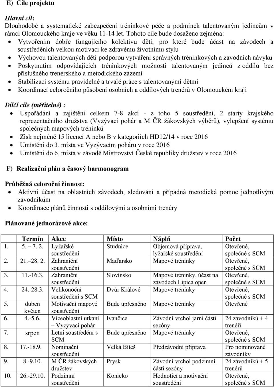 vytváření správných tréninkových a závodních návyků Poskytnutím odpovídajících tréninkových možností talentovaným jedinců z oddílů bez příslušného trenérského a metodického zázemí Stabilizací systému