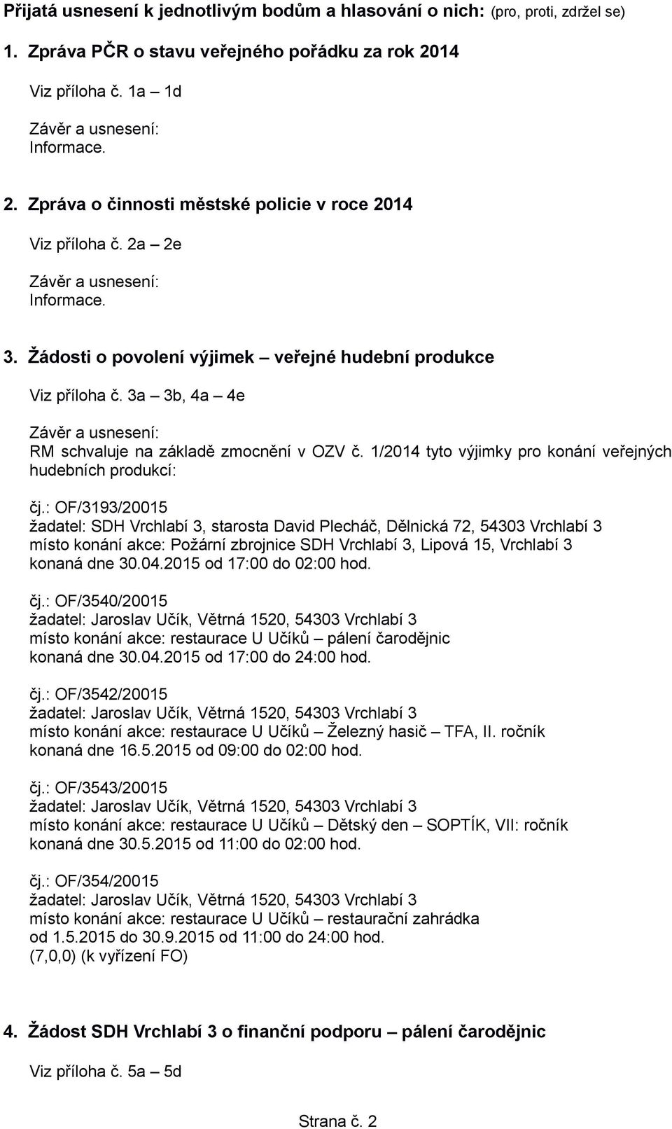 1/2014 tyto výjimky pro konání veřejných hudebních produkcí: čj.
