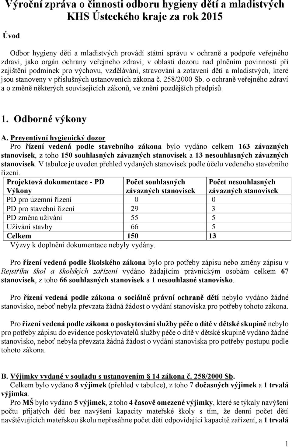 ustanoveních zákona č. 258/2000 Sb. o ochraně veřejného zdraví a o změně některých souvisejících zákonů, ve znění pozdějších předpisů. 1. Odborné výkony A.