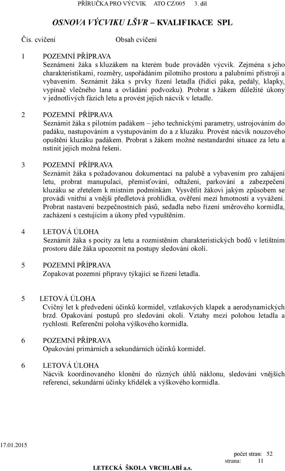 Seznámit žáka s prvky řízení letadla (řídící páka, pedály, klapky, vypínač vlečného lana a ovládání podvozku).