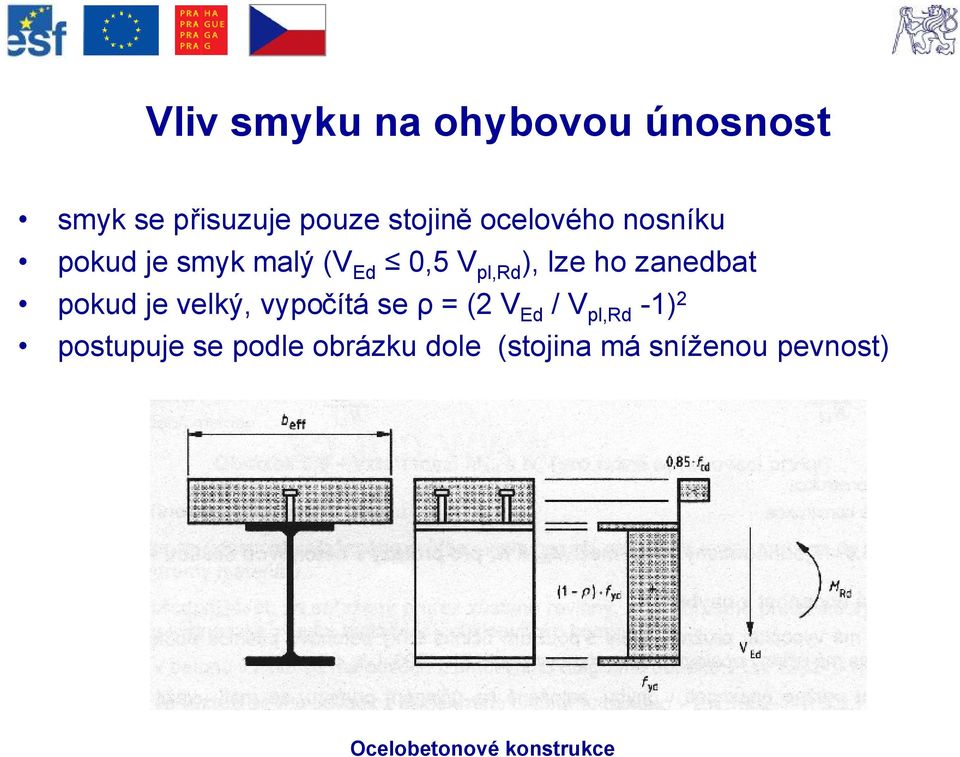 ho zanedbat pokud je velký, vypočítá se ρ = (2 V Ed / V pl,rd