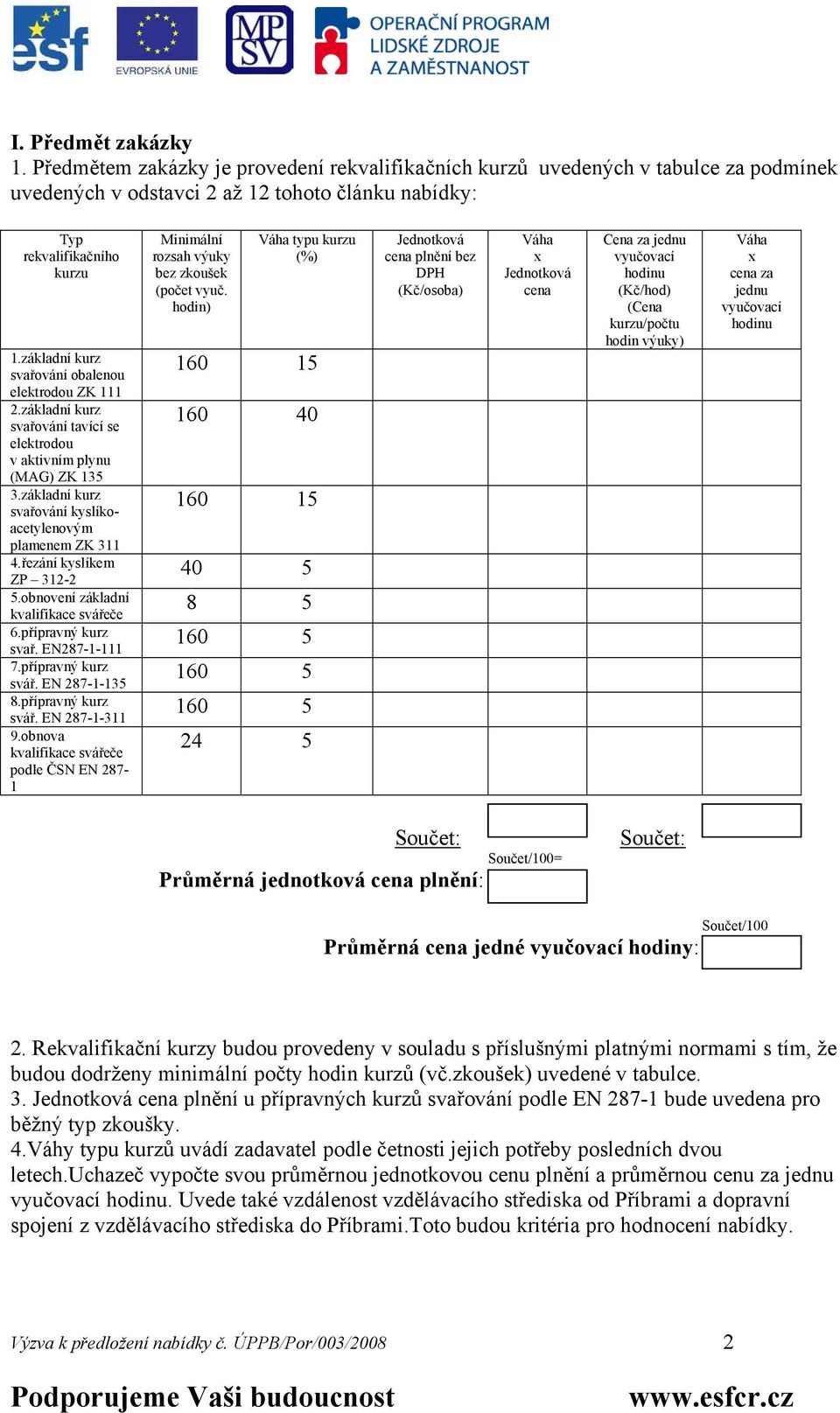 řezání kyslíkem ZP 312-2 5.obnovení základní kvalifikace svářeče 6.přípravný kurz svař. EN287-1-111 7.přípravný kurz svář. EN 287-1-135 8.přípravný kurz svář. EN 287-1-311 9.