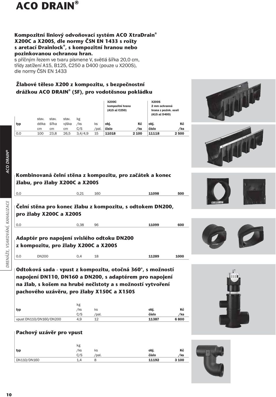 (SF), pro vodotěsnou pokládku X200C kompozitní hrana (A15 až C250) X200S 2 mm ochranná hrana z pozink. oceli (A15 až D400) kg typ délka šířka výška / Kč Kč C/S /pal. / / 0.