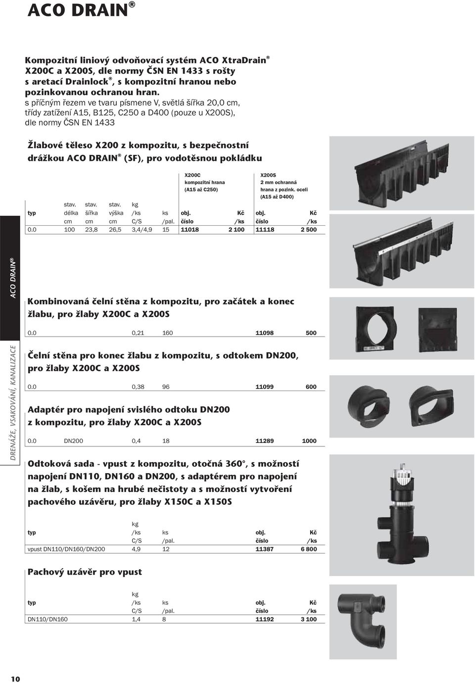 (SF), pro vodotěsnou pokládku X200C kompozitní hrana (A15 až C250) X200S 2 mm ochranná hrana z pozink. oceli (A15 až D400) kg typ délka šířka výška / Kč Kč C/S /pal. / / 0.