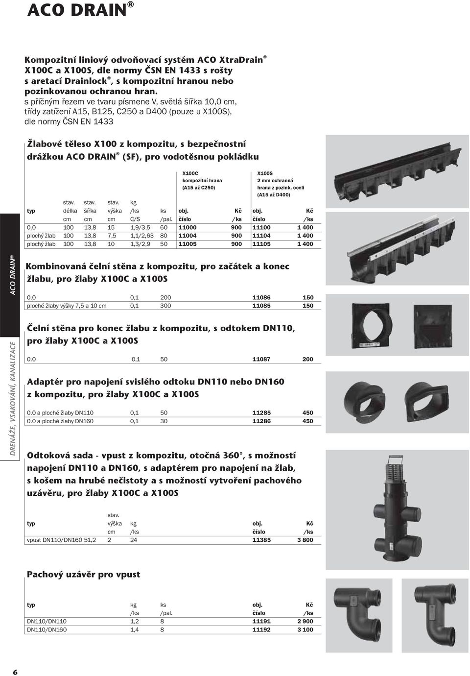 (SF), pro vodotěsnou pokládku X100C kompozitní hrana (A15 až C250) X100S 2 mm ochranná hrana z pozink. oceli (A15 až D400) kg typ délka šířka výška / Kč Kč C/S /pal. / / 0.