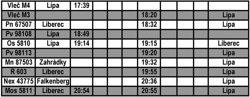 98113 19:20 Lípa Mn 87503 Zahrádky 19:32 Lípa R 603 Liberec