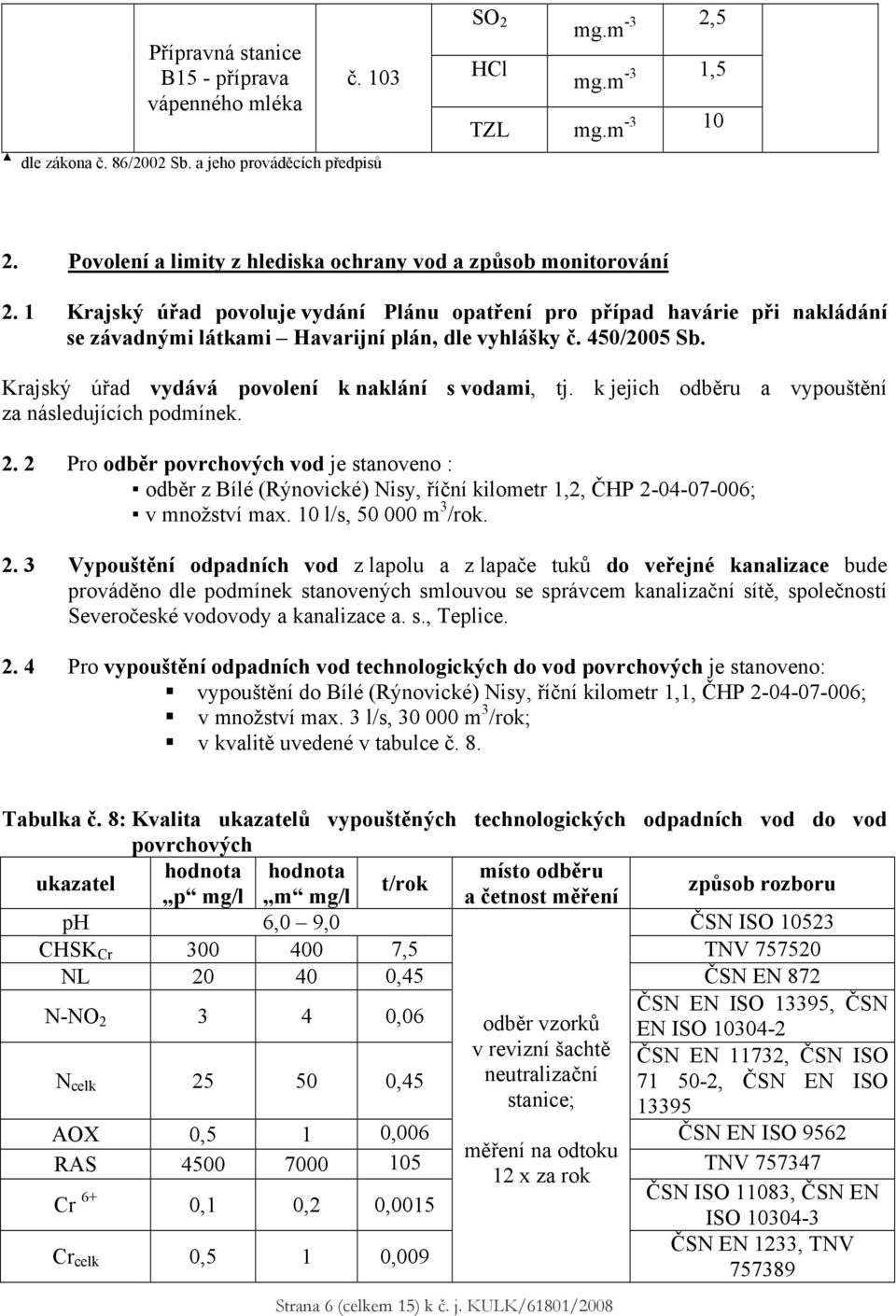450/2005 Sb. Krajský úřad vydává povolení k naklání s vodami, tj. k jejich odběru a vypouštění za následujících podmínek. 2.