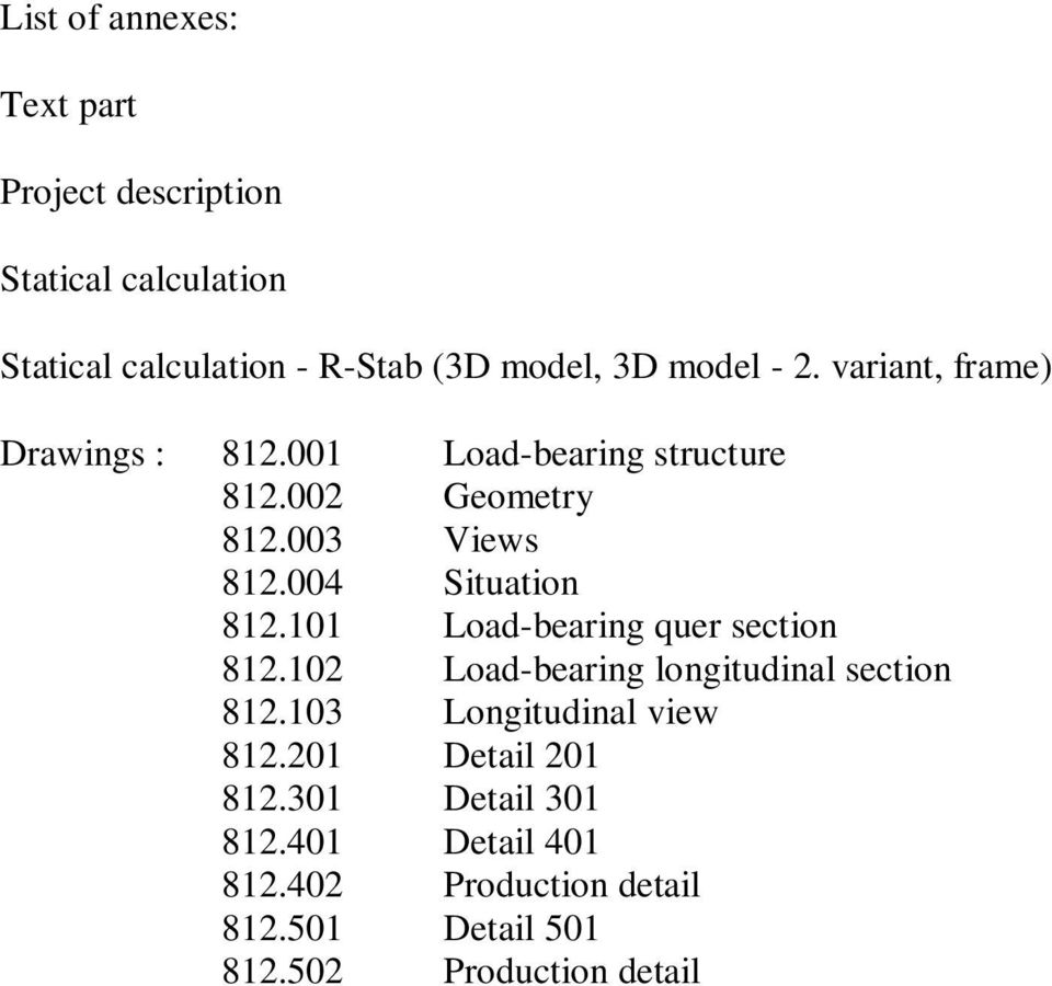 004 Situation 812.101 Load-bearing quer section 812.102 Load-bearing longitudinal section 812.