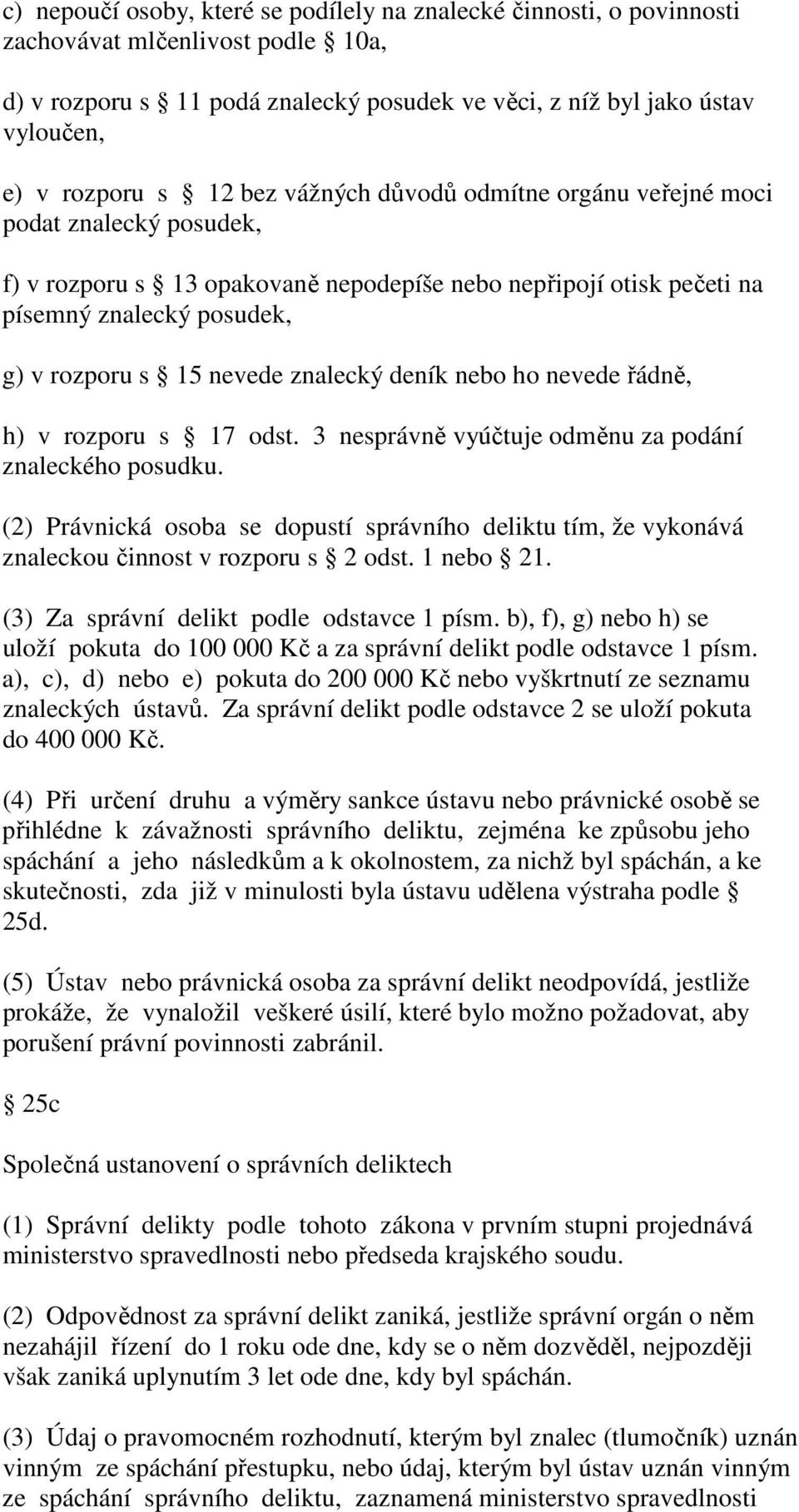 znalecký deník nebo ho nevede řádně, h) v rozporu s 17 odst. 3 nesprávně vyúčtuje odměnu za podání znaleckého posudku.