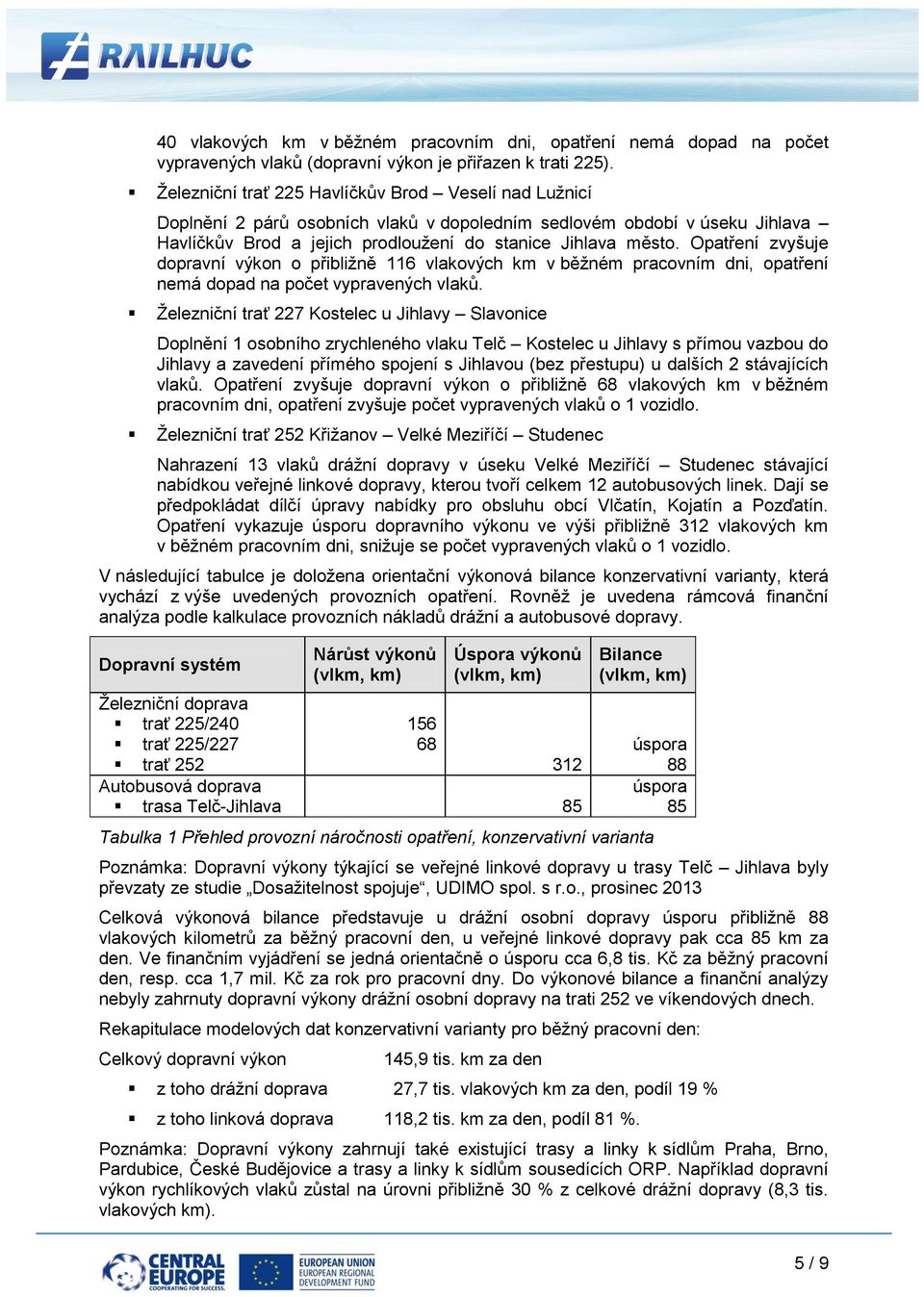 Opatření zvyšuje dopravní výkon o přibližně 116 vlakových km v běžném pracovním dni, opatření nemá dopad na počet vypravených vlaků.