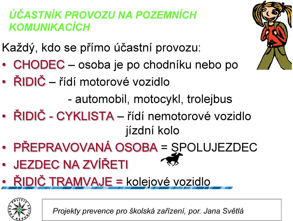 automobil, motocykl, trolejbus ŘIDIČ - CYKLISTA řídí nemotorové vozidlo jízdní